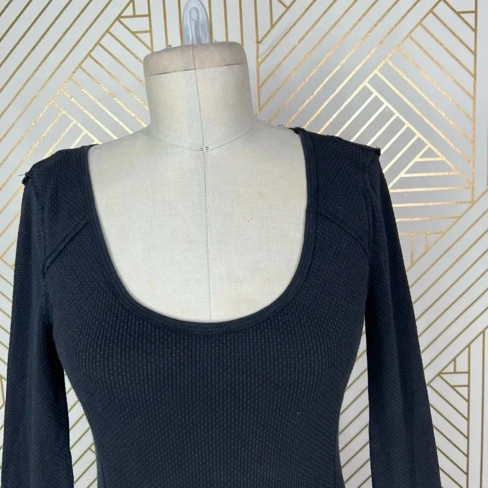 Free People Bandana Cuff Thermal‎ Top in Black Size US XS